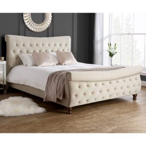 Copenhagen Fabric Scroll Sleigh Bed