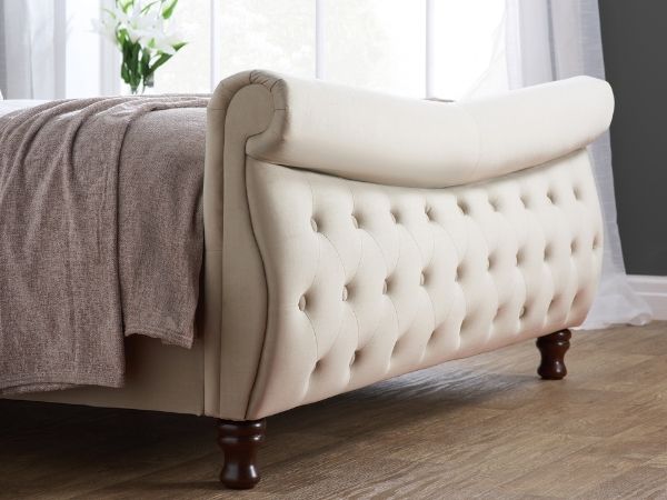 Copenhagen Warm Stone Fabric Scroll Sleigh Bed footboard Copenhagen Warm Stone Fabric Scroll Sleigh Bed footboard