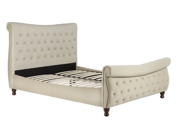Copenhagen Warm Stone Fabric Scroll Sleigh Bed with sprung slats Copenhagen Warm Stone Fabric Scroll Sleigh Bed with sprung slats