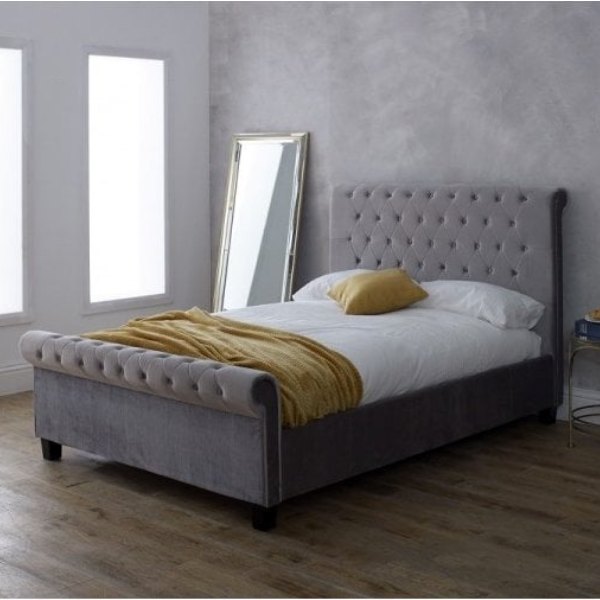 Limelight Orbit Silver Fabric Sleigh Bed SleighBedStore.co.uk