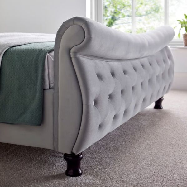 Oxford Grey Velvet Fabric Sleigh Bed footboard Oxford Grey Velvet Fabric Sleigh Bed footboard
