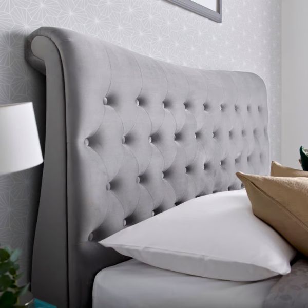Oxford Grey Velvet Fabric Sleigh Bed headboard Oxford Grey Velvet Fabric Sleigh Bed headboard