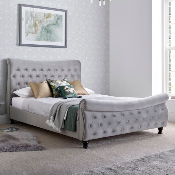 Oxford Grey Velvet Fabric Sleigh Bed Oxford Grey Velvet Fabric Sleigh Bed