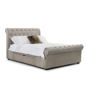 Ravello Mink Fabric Scroll 2 Drawer Storage Bed Frame