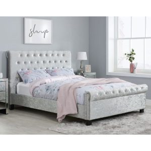 Sienna Steel Crushed Velvet Fabric Sleigh Bed