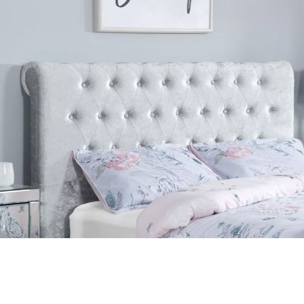 Sienna Steel Crushed Velvet Fabric Sleigh Bed headboard