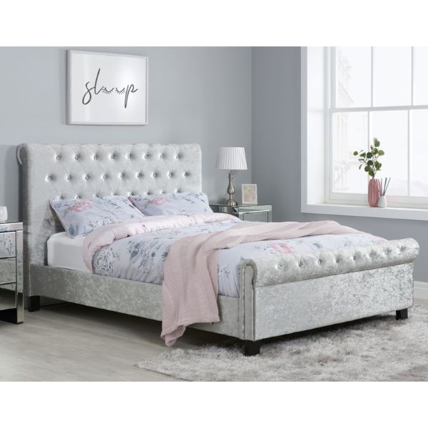Sienna Steel Crushed Velvet Fabric Sleigh Bed