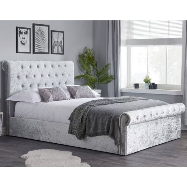 Sienna Steel Crushed Velvet Ottoman Sleigh Bed Sienna Steel Crushed Velvet Ottoman Sleigh Bed