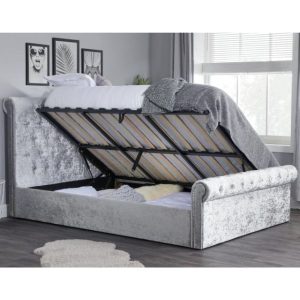 Sienna Steel Crushed Velvet Ottoman Storage Sleigh Bed
