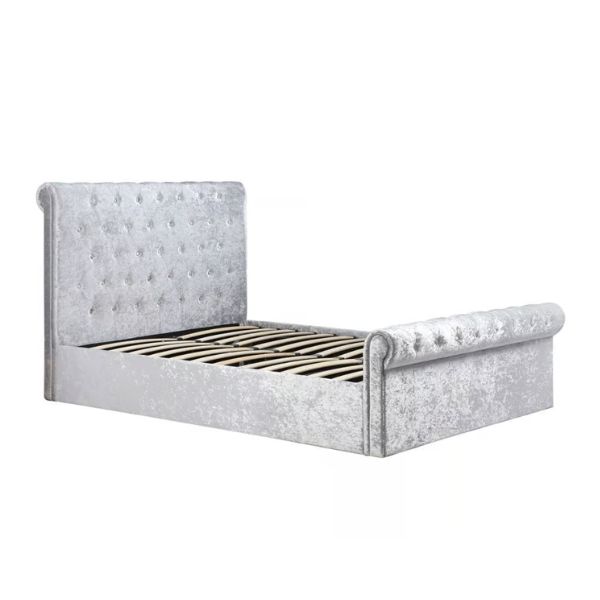 Sienna Steel Crushed Velvet Ottoman Storage Sleigh Bed with slats Sienna Steel Crushed Velvet Ottoman Storage Sleigh Bed with slats