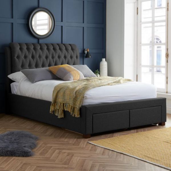 Valentino Fabric 2 Drawer Storage Sleigh Bed footend Valentino Fabric 2 Drawer Storage Sleigh Bed footend