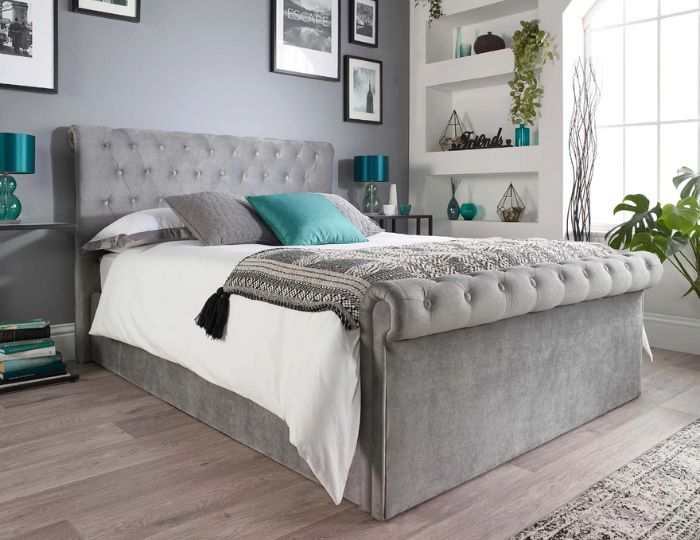 aspire chesterfield sleigh bed in velvet aspire chesterfield sleigh bed in velvet