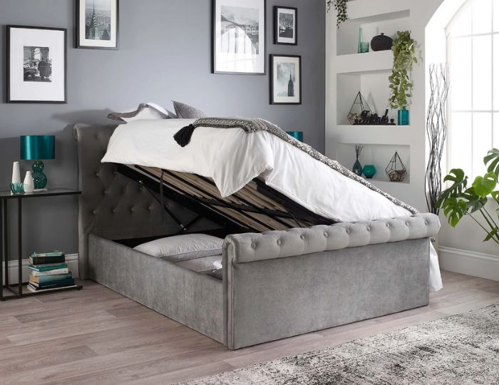 sleigh bed with ottoman storage