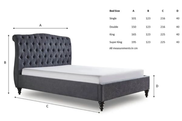 Athens Upholstered Sleigh Bed dimensions