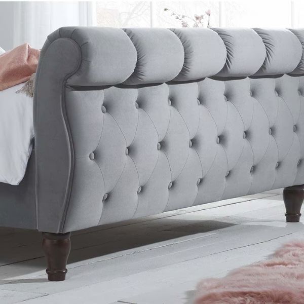 Colorado Grey Velvet Fabric Sleigh Bed Frame - double Size