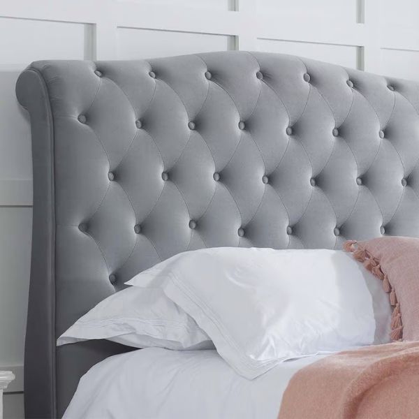 Colorado Grey Velvet Fabric Sleigh Bed headboard